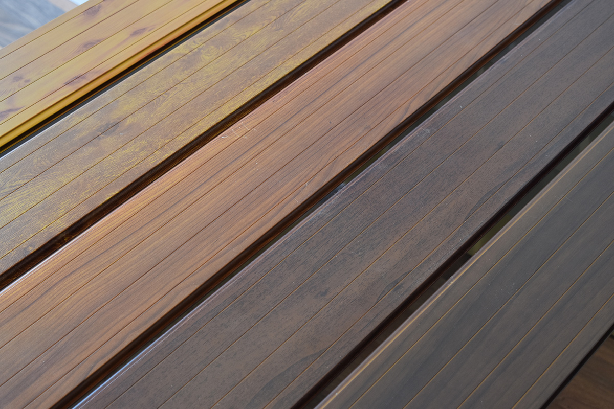 aluminum deck wood finish