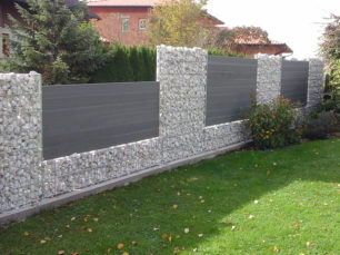 gabion wall, backyard fence, stone fence